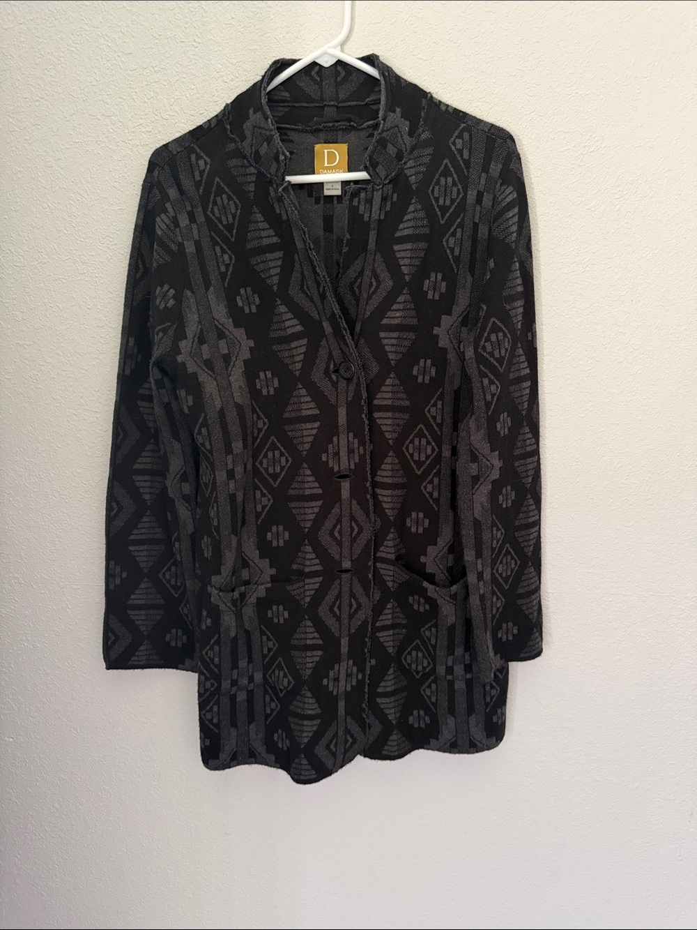 Women’s Damask Black & Gray Geometric Open-Front Cardigan